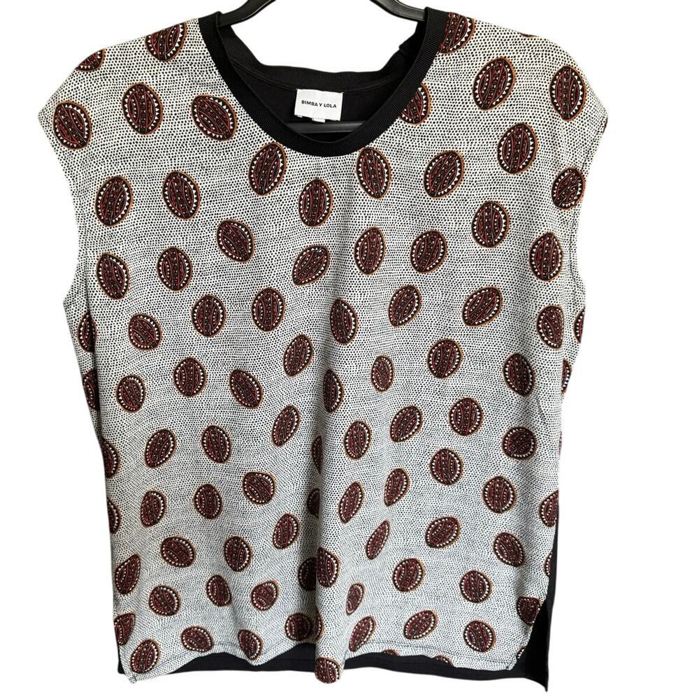 Bimba Y Lola Abstract Print Sleeveless Top Blouse White Black Size Medium - Picture 2 of 7
